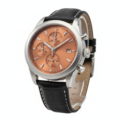 Be on Your Guard Men's Black Chronograph Watch with copper dial and stainless steel case